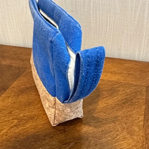 Blue and Tan Cosmetic Bag with Paw Print - Picture 4 of 5